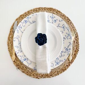 Elegant Rose Napkin Rings – Navy Blue - Handmade - Wedding Party Event Planner